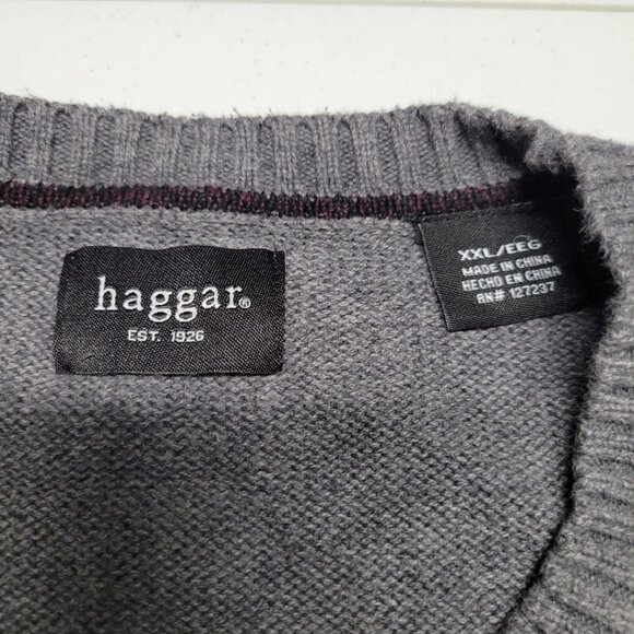 Haggar Sweater Mens XXL Gray Knit Square Pullover Ligthweight - Picture 4 of 6